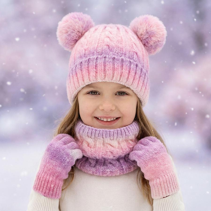 Children’s Winter Gradient Knit Hat, Scarf & Gloves Set
