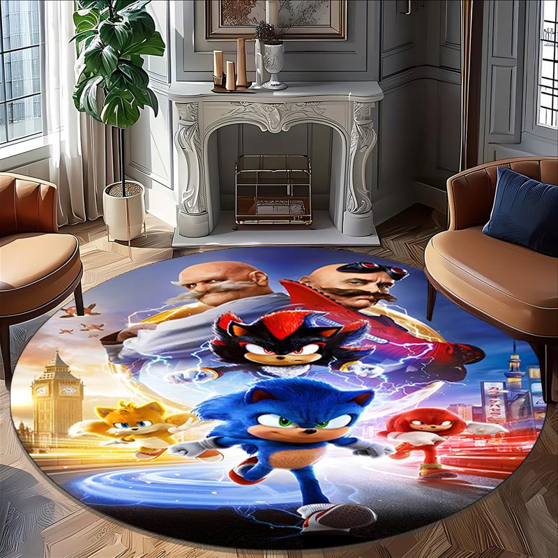 1pc Sonic1 Print Round Carpet Chair Round Carpet Suitable for Bedroom Living Room Home Decorative Carpet