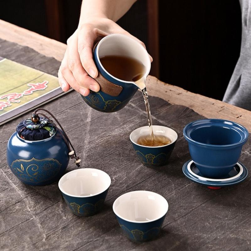 Travel Tea Set Portable Ceramic Kung Fu Outdoor Quick Cup Set Antique Gift