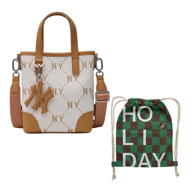 New MLB Artificial Leather Shoulder Bag Crossbody Bag Handbag Clutches Student Backpacks Unisex Cream 3ACRS054N-50CRS