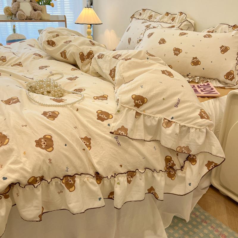 Romantic Lace Floral Cotton Bedding Set - Exquisite French-Korean Style