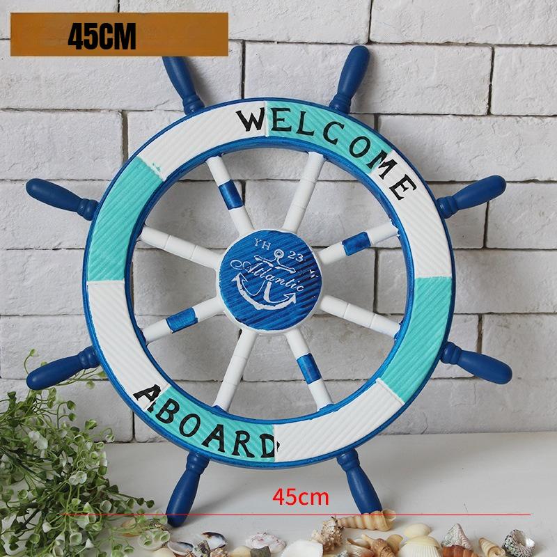Mediterranes Holzschiffsraddekor 45cm Nautisches Ruder Handgefertigt Handwerklich Langlebiges Hängendes Ornament für die Wohnzimmerwand
