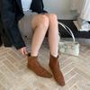 2025 Autumn and Winter New Retro Square Head Thin Boots Korean Rear Zipper Short Boots Suede Versatile Low Heel Short Boots Women