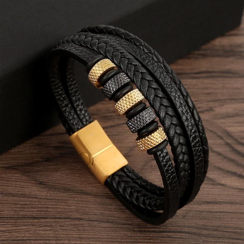 Pulsera de Cuero para Hombre Clásica Estilo Nuevo Tejida a Mano Combinación Multicapa Accesorio Moda Joyería para Hombre Venta al por Mayor Dropshipping