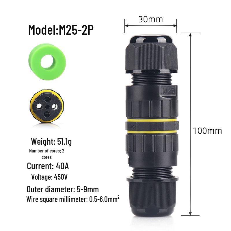 M25 Waterproof LED Lighting Connector, Outdoor Screw Lock Wire, IP68 Rated.