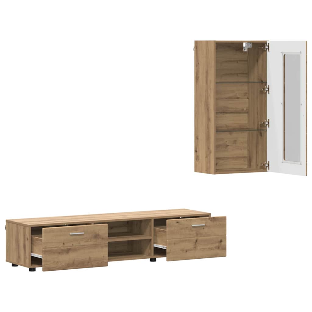 FLORIN 3 Piece TV Cabinet Set with Doors Artisan Oak Particleboard
