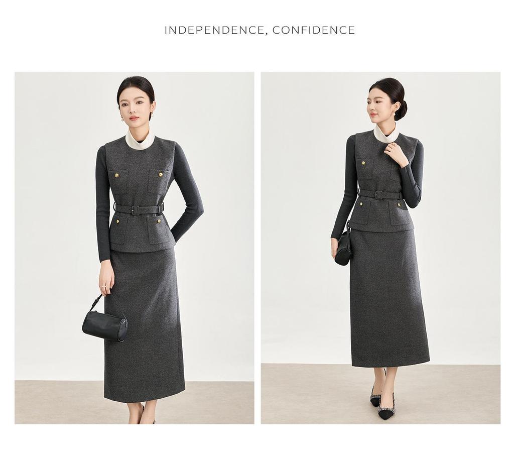 Light Luxury Wool Blend Vest & Knit Skirt Three-Piece Set