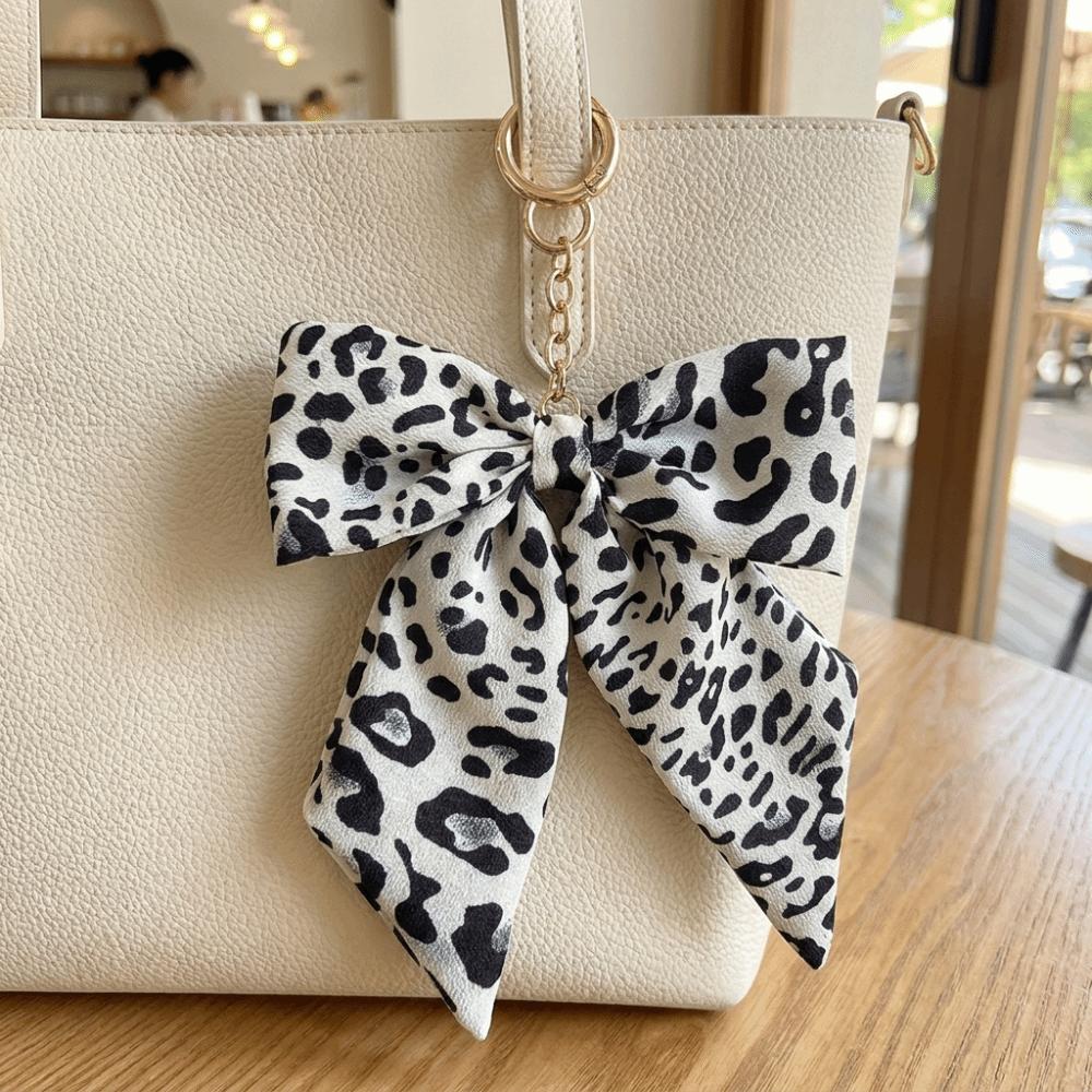 Fabric Leopard Print Keychain Zinc Zinc Zinc Alloy Keyring Accessory Y2K Style Bow Bag Charm Car Keys