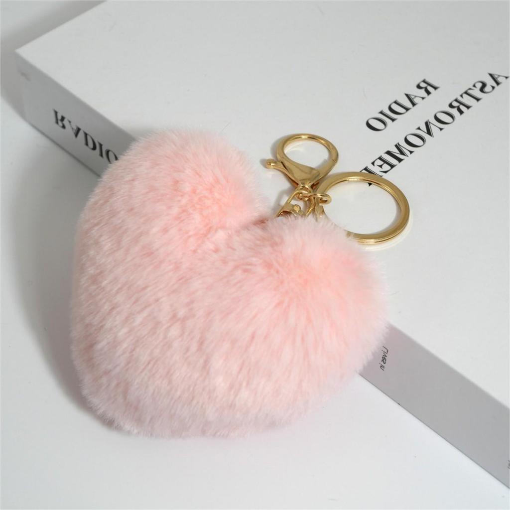 Heart-shaped Peach Faux Fur Keychain - 10cm Plush Pendant for Bags, Cars, and Accessories