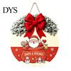 Winter Atmosphere Decor Christmas Wooden Welcome Sign for Front Door, Round Hanging Ornament with Santa Claus Snowman Art Artificial Pine Branches