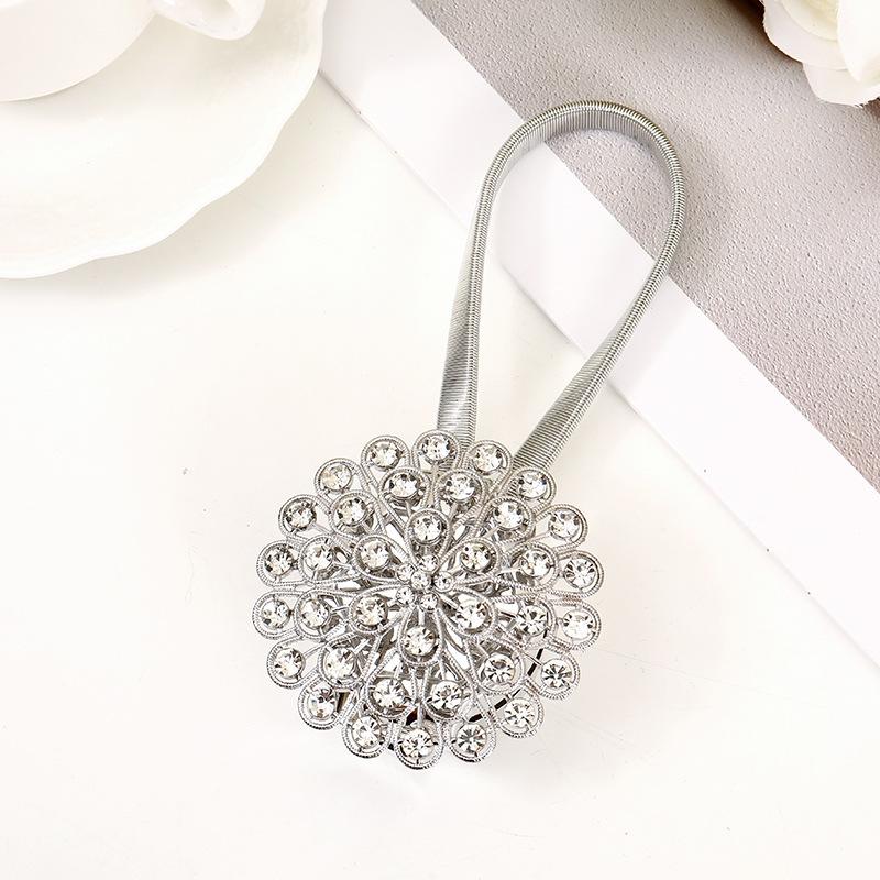 1pcs No-Drill Magnetic Curtain Brackets with Rhinestone Flower - Metal Window Hooks, Magnetic Closure Suitable for Blinds & Drapes for Home