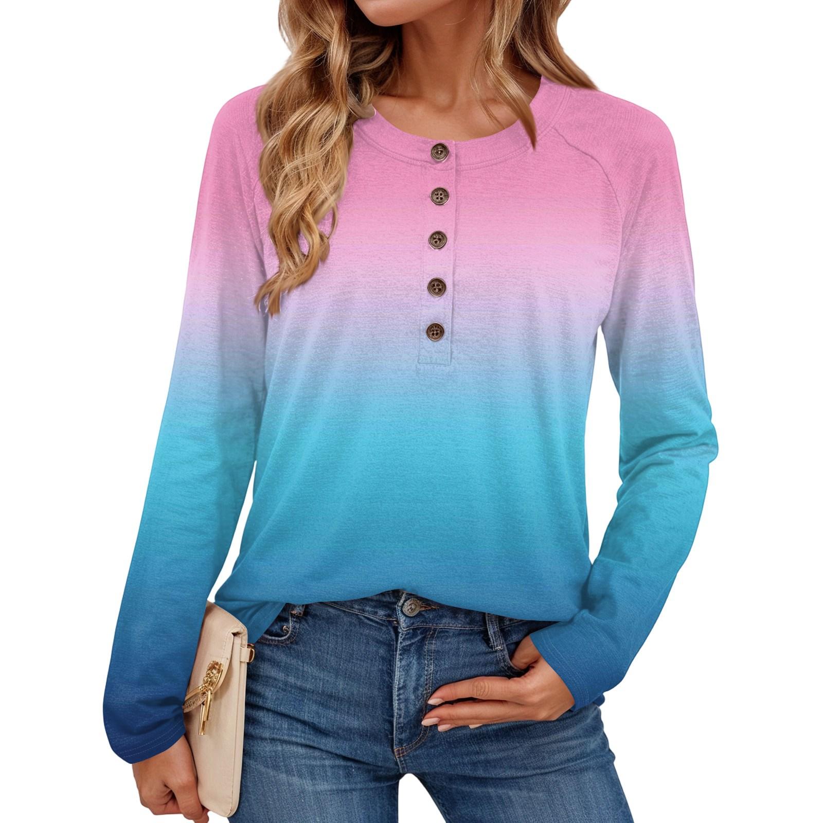 

Women s Fashionable Gradient Print Round Neck Long,sleeved Top M рожевий