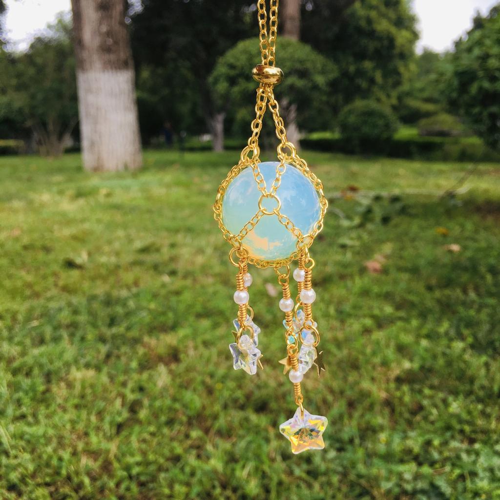 Colorful Natural DIY Crystal Car Hanging Ornament Catcher Decorations With Moon Star Pendant Jewelry