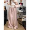 Women's 2025 Summer Lace Patchwork Ice Silk Wide-Leg High-Waist Pants
