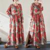 Johnature Print O-Neck Vintage Retro Dress Woman Spring Niche Long Sleeves Personality Loose Dress
