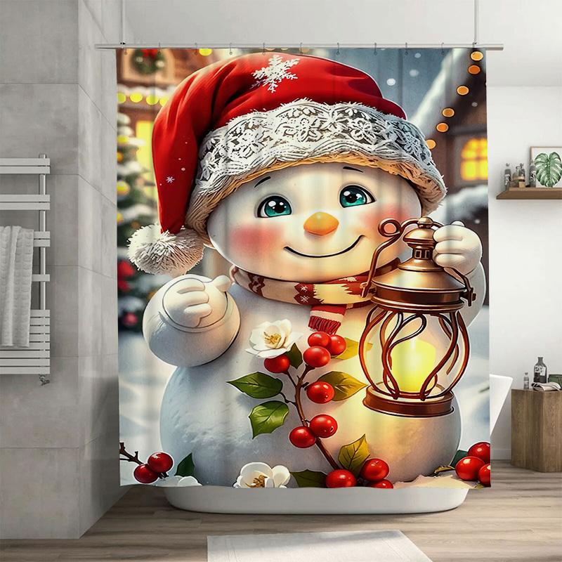 

Tuniu Charming Snowman Holiday Shower Curtain Winter Forest Decor Festive Bathroom Set Cute Christmas Themed Backdrop W60H190(CM)-1 Pcs
