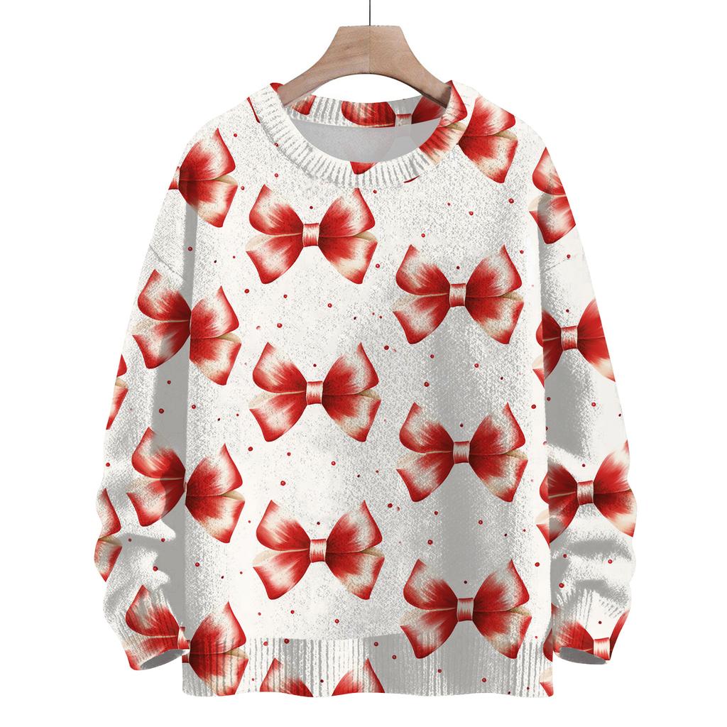 Women's Casual Long Sleeve Bow Woolen Sweatshirt Fall  Vacation Long Sleeve Pullover
