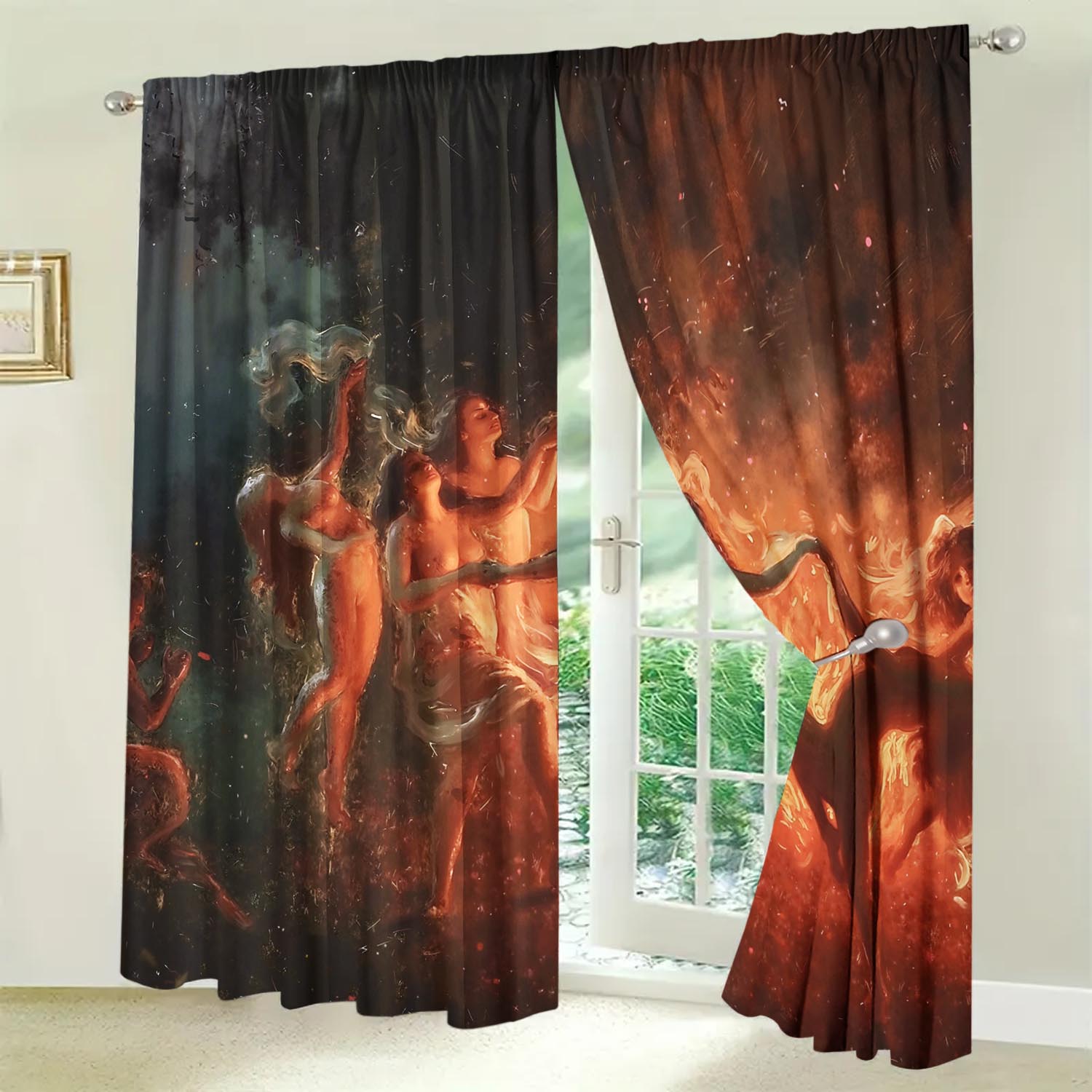 

2 Piece Set Dance of Fire oil Painting Curtains Shade and Privacy Protection Suitable for Decorating Various Rooms 100*130 Grommet Top 1pcs