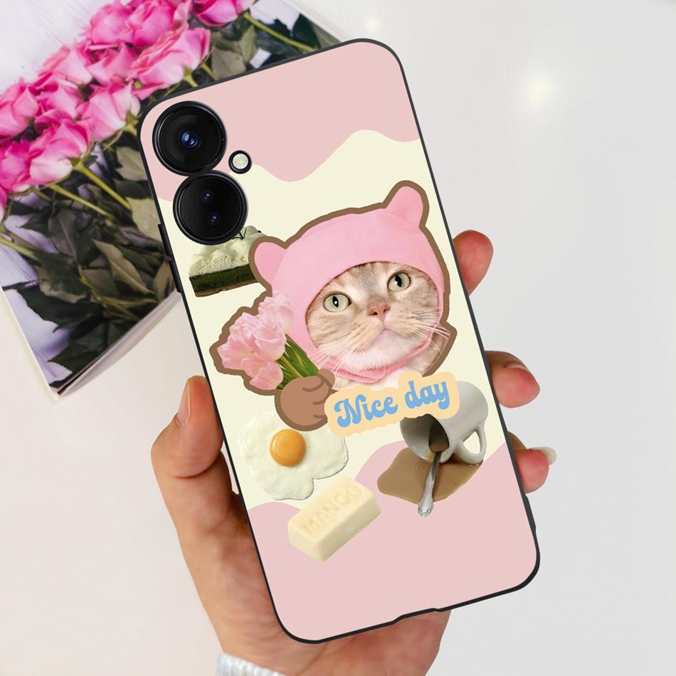 For Tecno Spark 9 Pro KH7 KH7n Cute Cartoon Phone Case For Tecno Spark 9Pro Black Silicone Soft TPU Cases