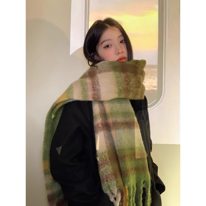 Fashion brand green plaid imitation cashmere scarf women's winter fringed thickened warm scarf high-grade student women