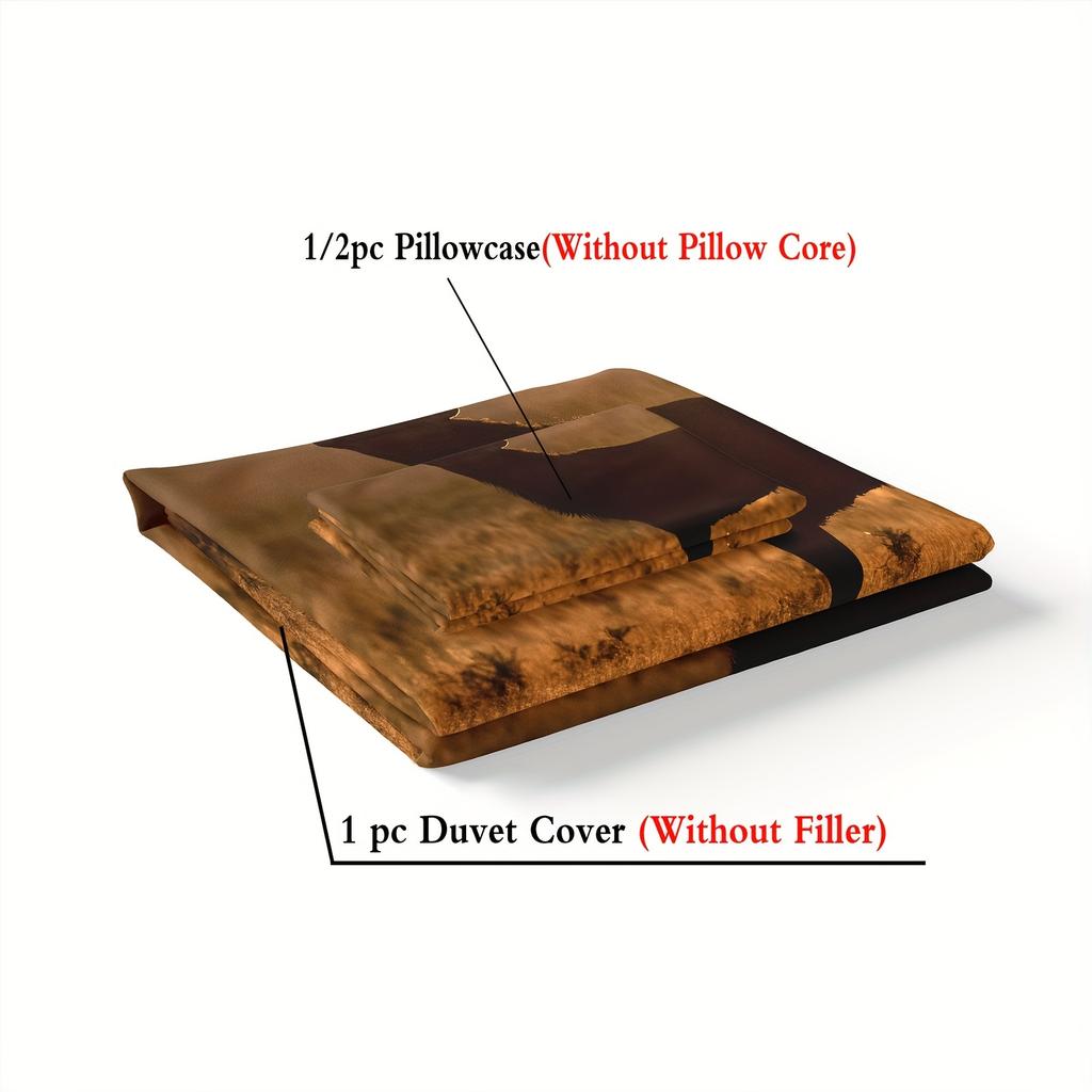 2/3Pcs Deer Pattern Print Bedding Set - Vibrant Sunset Meadow Design For Boys' & Girls' Bedroom Decor, All-Season Use