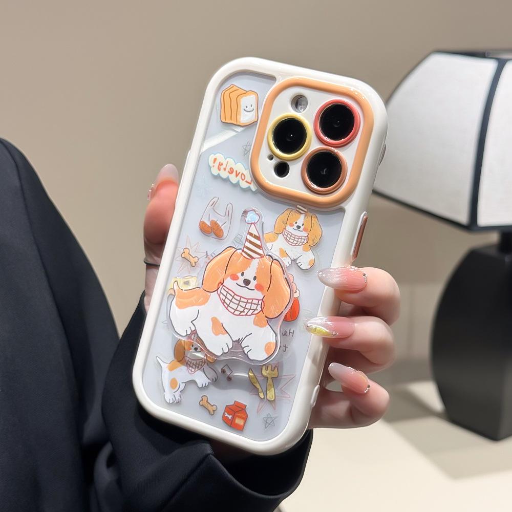 Applicable Apple 16Promax Mobile Phone Case Puppy Holder iPhone15 Cream Case 17 Protective Case Ins Cartoon