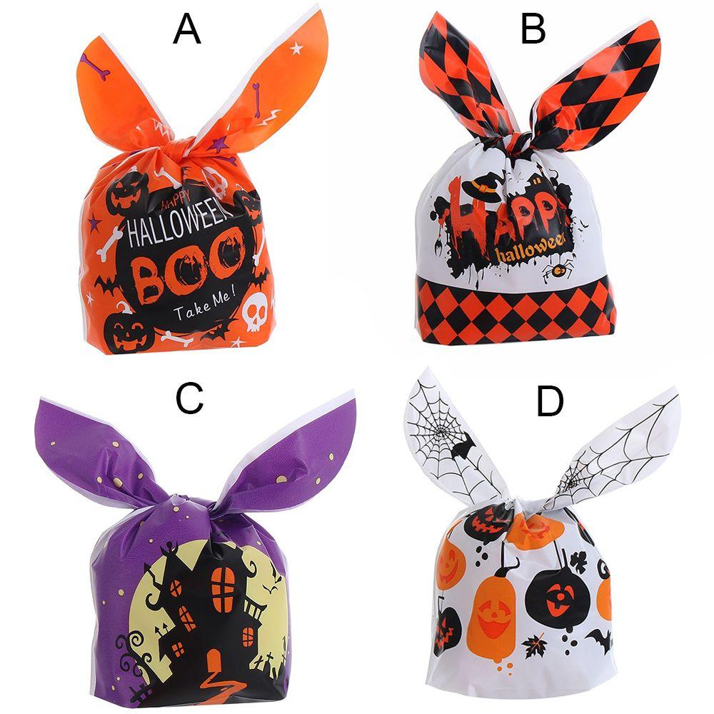 50Pcs Bat Party Supplies Pumpkin Cookie Bag Baking Packaging Halloween Candy Bags Rabbit Ear