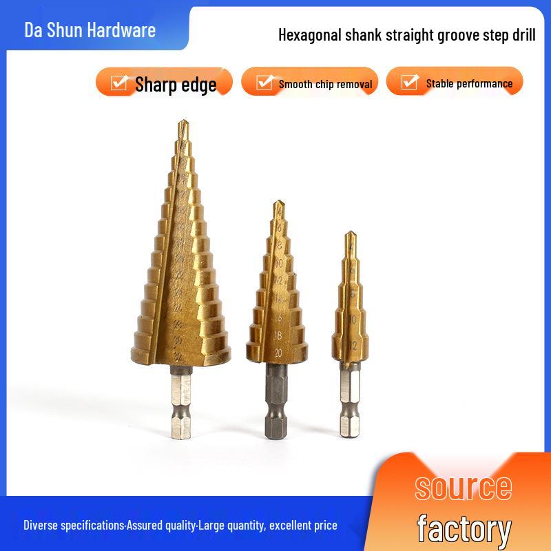 4241 HSS Titanium-Coated Hex Shank Step Drill Bit with Straight Flutes