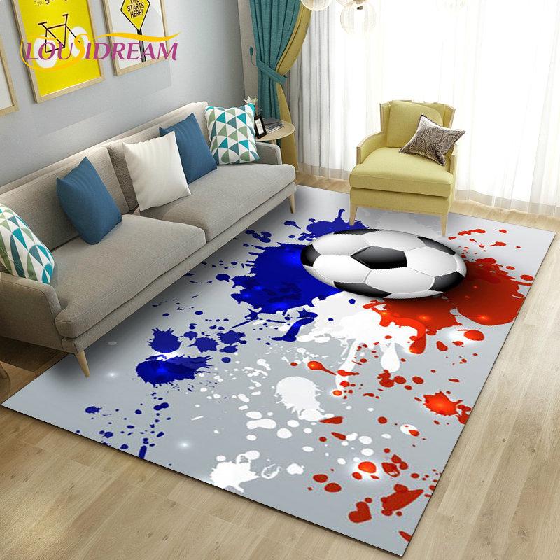 כדורגל כדורגל תלת מימד שטיח אזור ספורט, שטיח לסלון ספת חדר שינה שטיח לדלת קישוט מטבח, משחק לילדים מחצלת רצפה מונעת החלקה