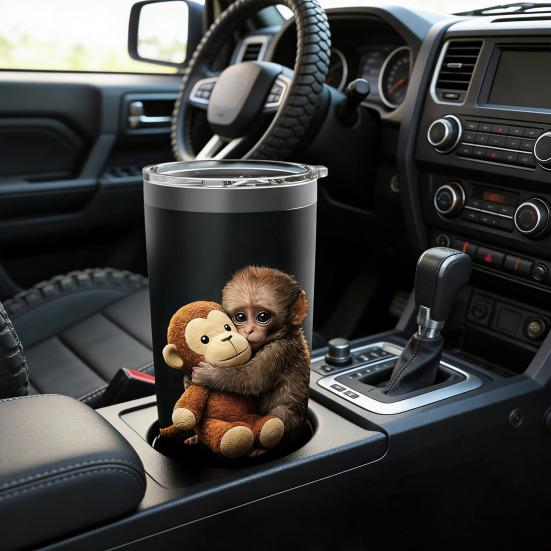 Double Wall Insulated Tumbler Cartoon Monkey Water Bottle 600ml Stainless Steel Travel Mug Portable Thermal Drink Container for Home
