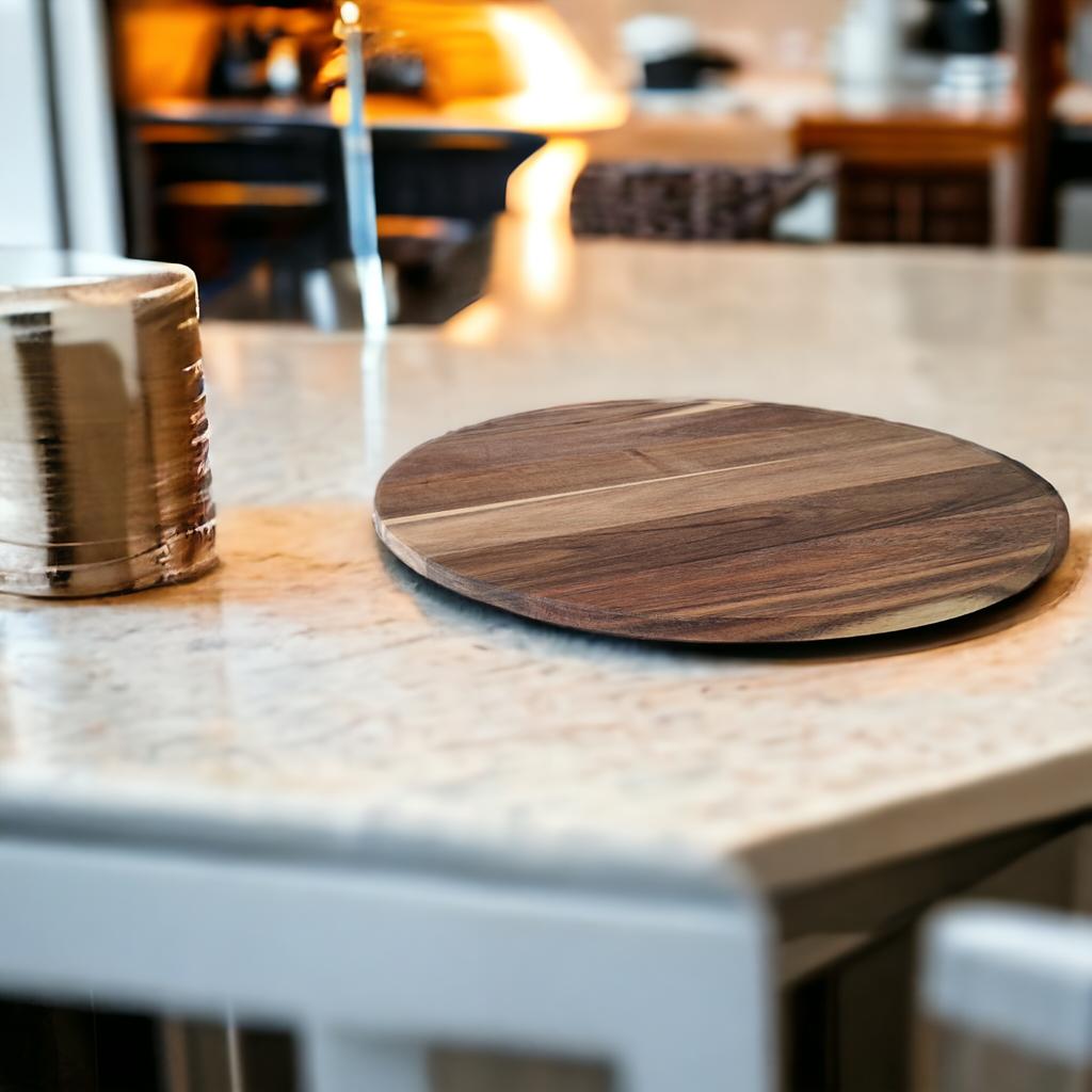 TURNING BOARD 35 Cm WOODEN PIZZA PLATE CHEESE SERVING PLATE