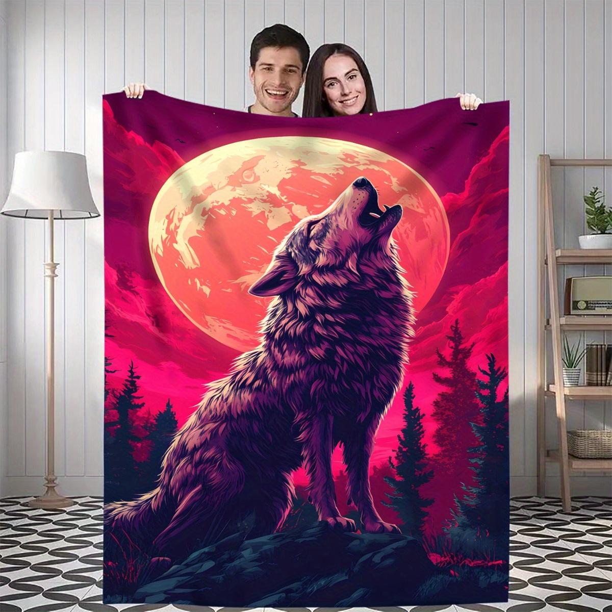 

1pc Wolf Howling at Moonlit Night Digital Printed Design Blanket - Soft Flannel All-Season Throw, Cozy for Home, Bedroom, 75x90cm28x35in
