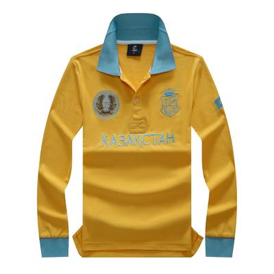 STORN Men's Polo Shirt Kazakhstan Long Sleeve Casual High-end Cotton Embroidery Luxury Stitching Contrast Color