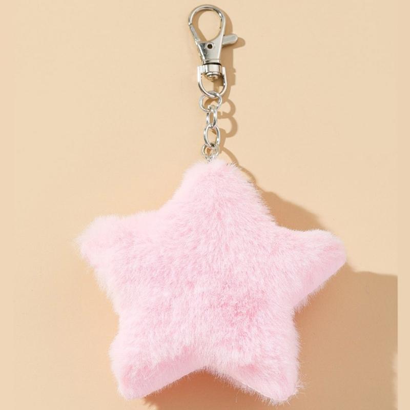 Cute Plush Five-pointed Star Charm Keychain Soft Stuffed Ornament Keyring Lovely Pendants for Purse Bag Backpack Handbag