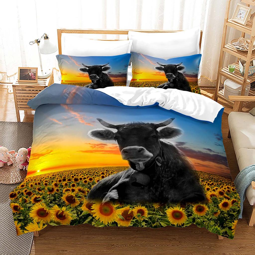 3D Yak Bedding Set King Queen Down Duvet Cover Pillowcase 2/3pcs Animal Bed Cover Soft Quick Drying Home Textile Gift