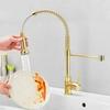 Spring Sink Kitchen Faucet Brass Pull Down Spray Faucet Gold Water Taps