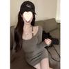 Temperament Single Shoulder Strap Off-the-shoulder Design Skinny Bottom Dress Women's Spring Little Black Dress High-end Spice Girl Hip Skirt