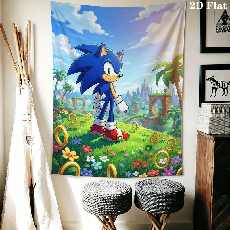 Sonic the Hedgehog Wall Tapestry Aesthetic Wall Hanging Printed Fabric Blanket Decorative Tapestries for Bedroom Living Room Home Decor
