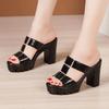 10cm Small Size 32-43 Elegant Patent Leather Shoes Summer Slippers 2026 Block High Heels Slides Women for Office Model Mom