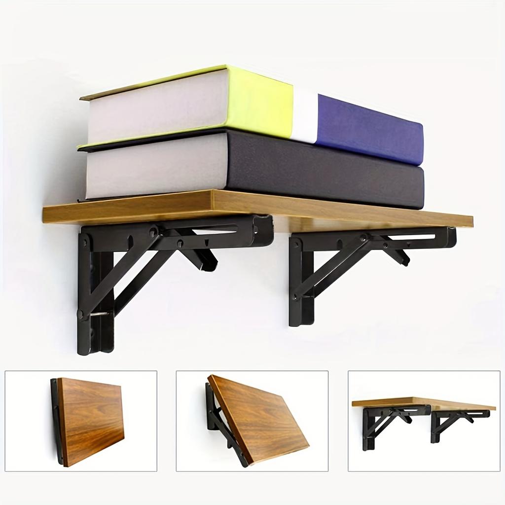 11.81x6.42 inch/30x16.3 cm 2Pcs Sturdy Folding Shelf Brackets - Heavy Duty Triangle Table Bench Folding Shelf Brackets, Wall Mou
