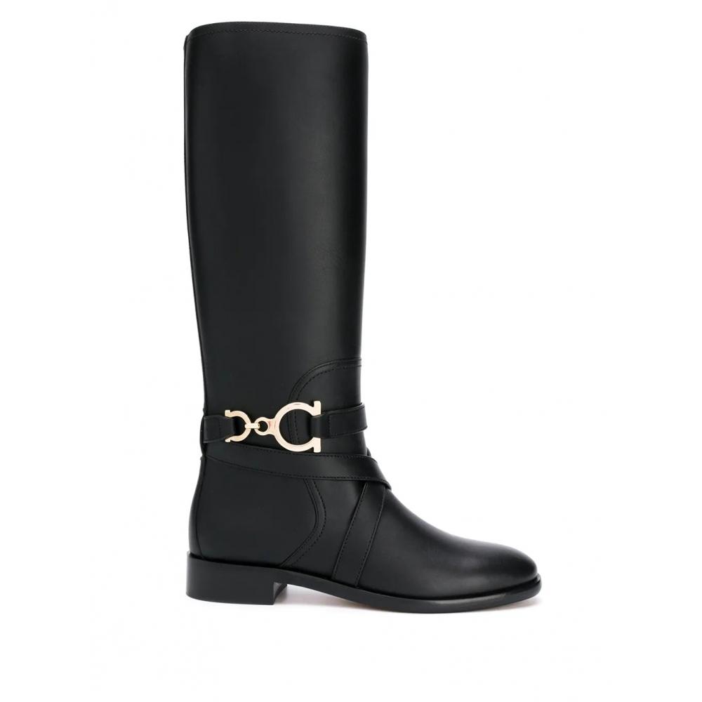 Salvatore Ferragamo Ferragamo Gancini Knee High Boots Black