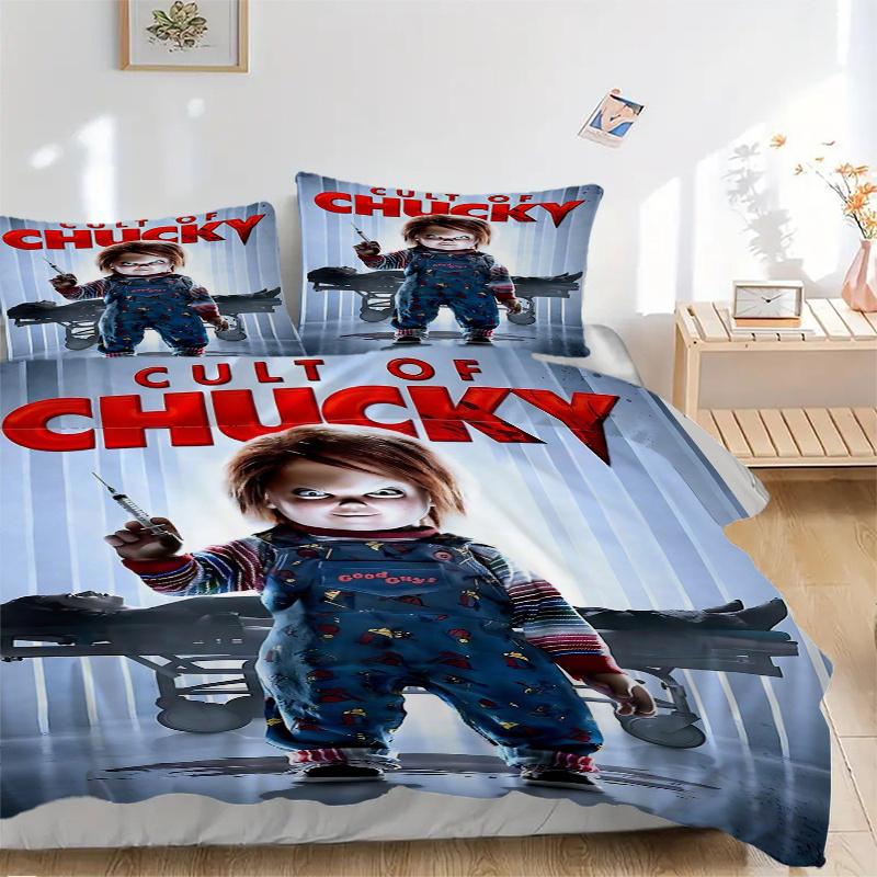 3-teiliges Chucky's Cult Bedwäsche-Set mit Aufdruck, Weiche und Bequeme Bettbezug für Schlafzimmer, Gästezimmer (1 Bettbezug + 2 Kissenbezüge, Kissenkern