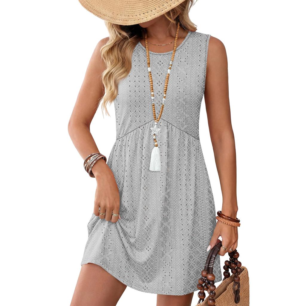 Dresses For Women Summer Casual Crewneck Short Dress Spring Sleeveless Sundress With Pockets