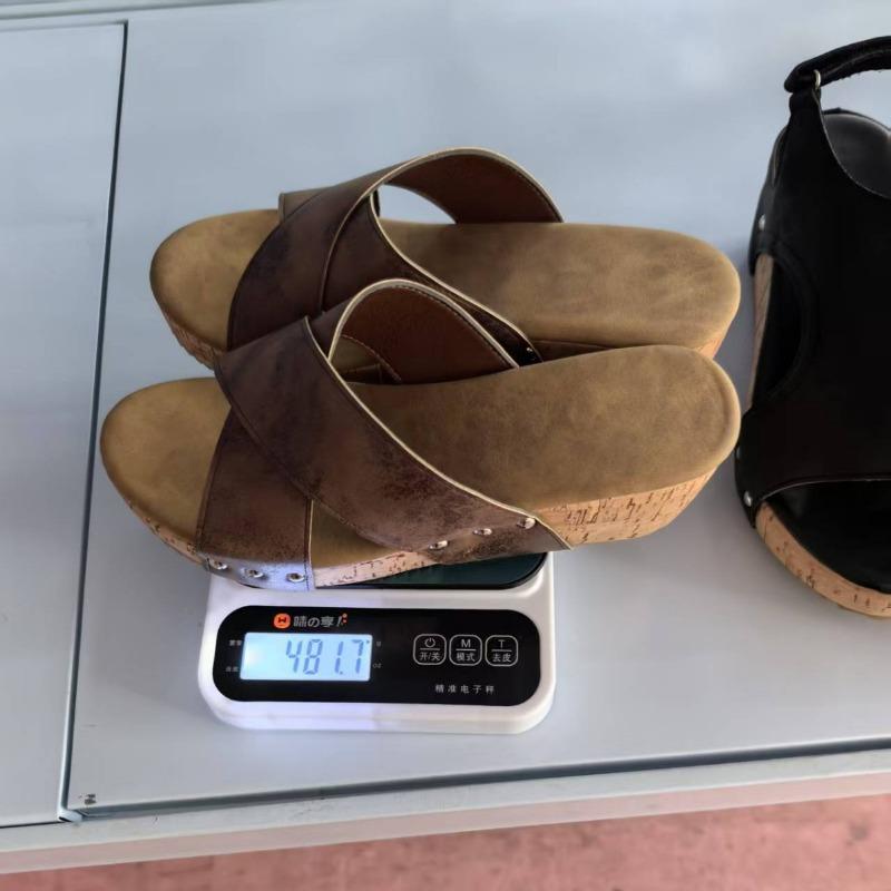 Large size slope heel cool slippers summer new retro platform sandals women's fish mouth muffin slippers