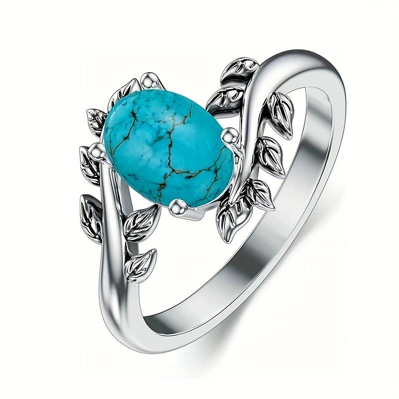 Simple Fashion Alloy Inlaid Green Turquoise Ring - Japanese Korean Trendy Style Women's Accessory.