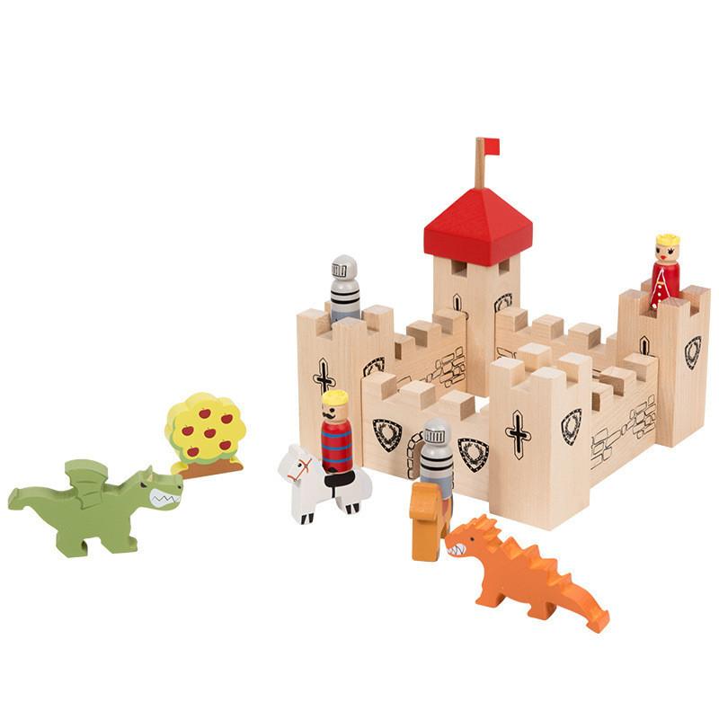 Wooden Early Education Castle Building Blocks For Kids With Natural Finish For Cognitive Development
