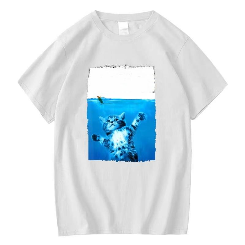 Vintage Paws Cat and Mouse Top Cute Funny Cat Lover Parody Short Sleeve Summer T Shirts Oversized Male Men's Washed Tee Shirt