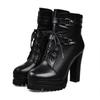 Boots Women's Thick Heel Short Boots Autumn and Winter British Style High Heel Women's Shoes with Velvet Lace Up Women's Boot Trend