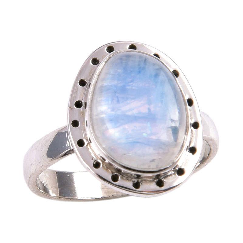 Pietra di Luna Arcobaleno Naturale Fatto a Mano Argento Massiccio 925 Anello Regalo S.7 i1I57