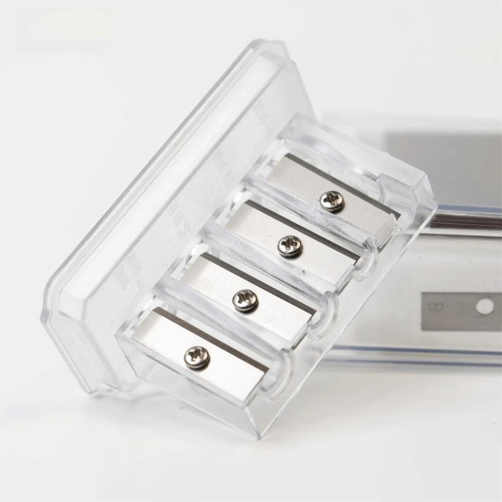 4 Holes Pencil Sharpener Multi-functional Long Point Charcoal Sharpener with Lid Transparent Sketching Students Manual Sharpener
